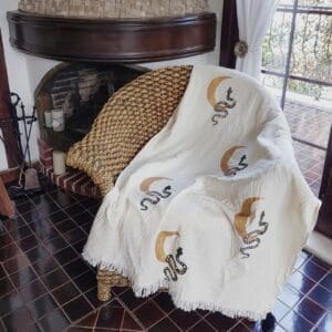 Snake And Moon Throw Blanket With Pom Pom